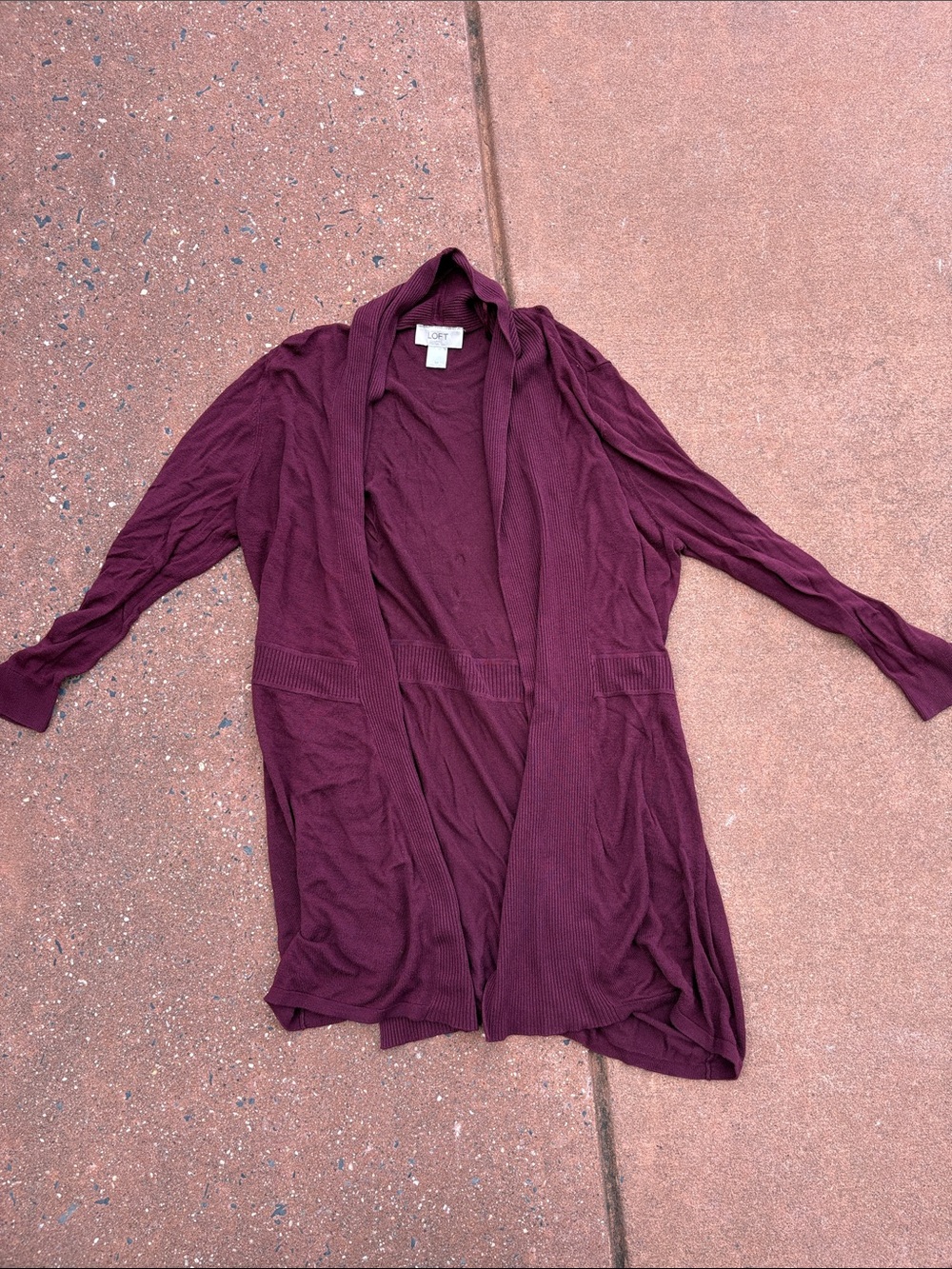 LOFT Open-Front Long Cardigan - Burgundy Plum